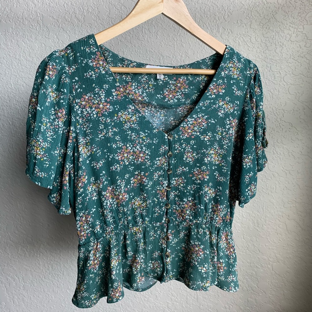 Green Floral Print Blouse
